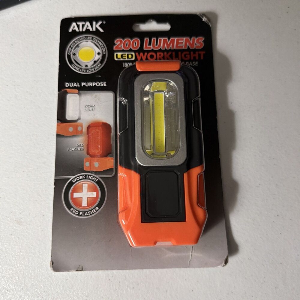 ATAK Model 339, Orange/Black 200 Lumen Portable COB LED Work Light with Flex